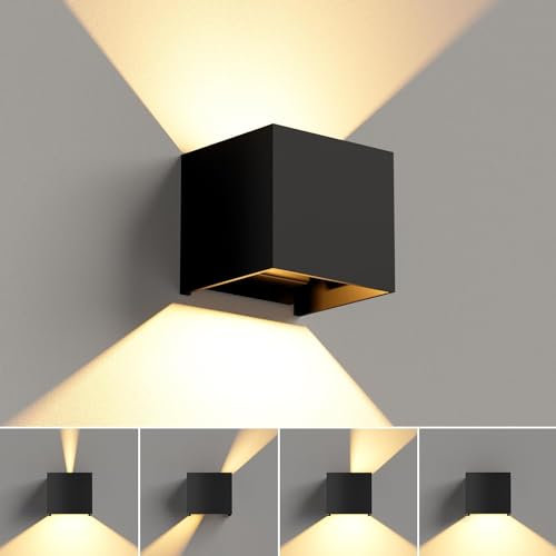 vatato LED Wandleuchte 12W, Innen/Aussen Aluminium Wandlampe Einstellbarer Lichtstrahl, 3000K Warmweiß Außenwandleuchte IP54 für Wohnzimmer Schlafzimmer Garten (Schwarz 1 Stück)