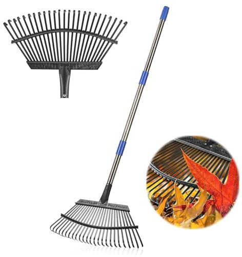 Garden Leaf Rake, 18 in Wide Head, 25 Steel Tines, Adjustable to 74 in