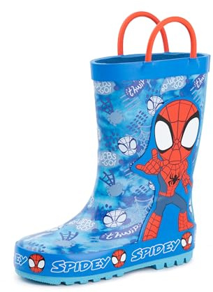 Marvel Bota de agua Spiderman para niños | Botas resistentes con personaje de Spiderman y estampado de telaraña en azul y rojo
