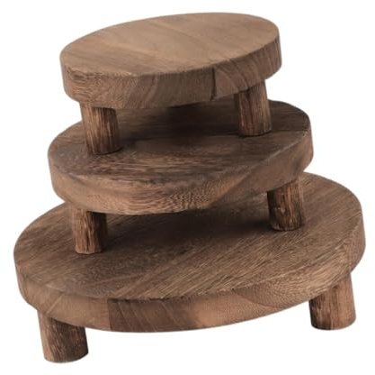 Sharplace 3 Pieces Wooden Plant Display Stand Riser Cake Stand Multipurpose 5inch 6inch 8inch Small Planter Tray for Bedroom Accessory, Dark Brown