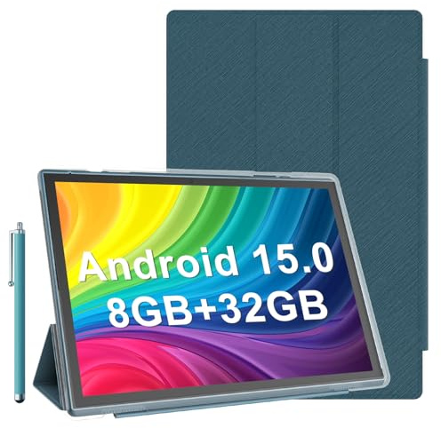 10 Inch Tablet Android 15 Tablets With Case Stylus 8GB RAM 32GB ROM Support 1TB Expand, 6000mah Battery 10 IN Android Tableta, Dual Camera WiFi-6 Bluetooth 10.1'' Android Tablet With Protective Cover