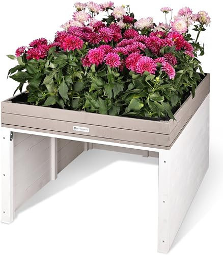 WONDERMAKE® Grande Box per Robot Tagliaerba XXL Universale con Scarico Acqua, Casetta per Piante in Legno, Box per Robot Tagliaerba, Carport, Robot Tagliaerba, Garage a Tetto Piatto, 78,5 x 96 x 57 cm