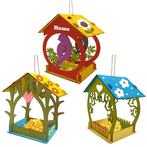 Mangiatore In Legno Per Uccelli - Decorazione Per La Casa | Mangimi Per Uccelli Da Esterno | Decorazione Impermeabile Per Esterni, Dipinta A Mano, Per Finestre, Giardini, Patii, Balconi E Cortili
