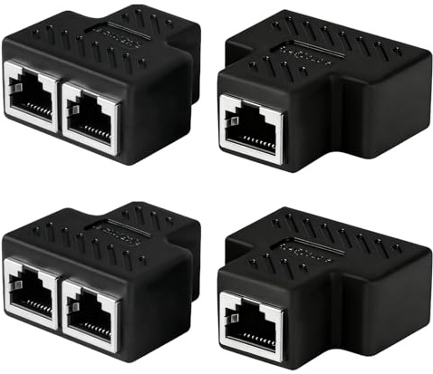 4 Piezas Conectores Divisores RJ45, Adaptador Divisor de Red 1 a 2 RJ45, Splitter Ethernet Compatible con Cables Cat5 Cat5e Cat6 Cat7 LAN Extensor, Adaptador Red con Núcleo Chapado en Oro Carcasa ABS