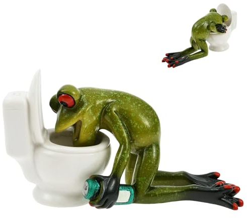 WAMEITF Frog Ornament, Resin Frog In Front of The Toilet Ornament, Desk Decor Waterproof Funny Garden Ornaments for Bedroom, Bathroom, Kitchen, Living Room 13.7×8×5.5 cm