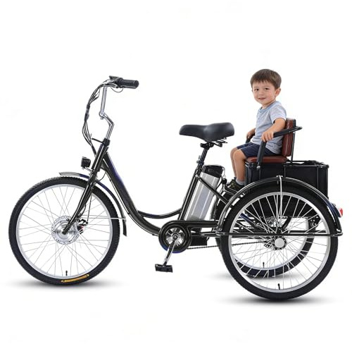 EaThsalL 24 pollici Triciclo Elettrico A 3 Ruote a Tre Ruote con sedile Bicicletta Elettrica Da Carico per adulti Capacità Di Carico 150 Kg Altezza regolabile con carrello della spesa