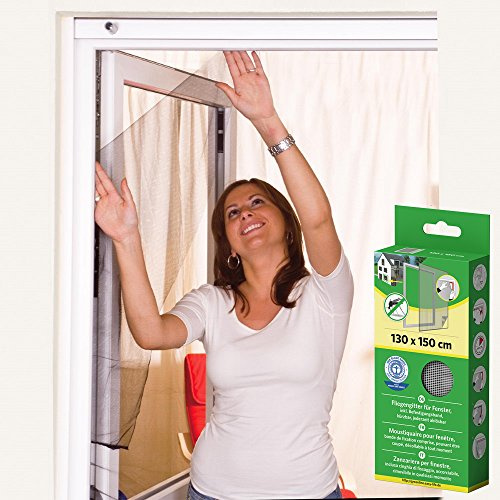 Mako, Insektenschutz-Fenstergitter in Weiß, Polyester, 130 x 150 cm, Fliegengitter für Fenster incl. Klettband