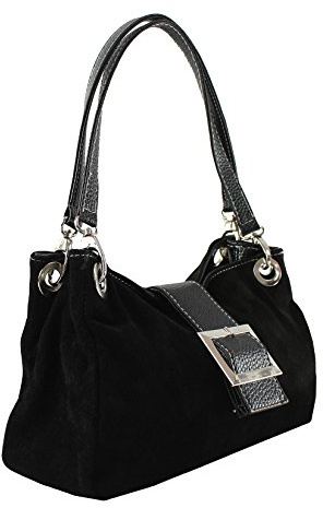 Chicca Borse Pochette a Mano da Donna in vera pelle scamosciata 100% made in Italy 26.5x18x12 cm, Nero