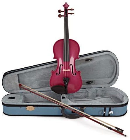 Stentor Harlequin Violin Outfit 3/4 Size, Violin for Intermediates with P&H Fibreglass Bow, Lightweight Case, Colourful String Instrument 1401CPK, Raspberry Pink