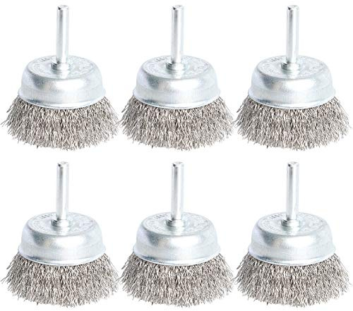 6PCS Stainless Steel Wire Crimped Cup Brush Kit for Drill with 1/4-Inch Shank