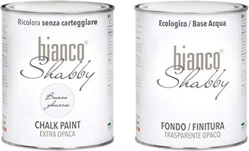 CHALK PAINT Bianco Ghiaccio & FINITURA - Pittura Shabby Chic EXTRA OPACA (1 litro) + Finitura Trasparente Opaco (1 litro)