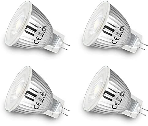 Allesgute GU4 MR11 LED Lampen 12V Warmweiss 5W ersetzt 45W Halogen Glühlampe, GU4 LED Leuchtmittel 400lm Spot Licht, 35mm Durchmesser klein Birne 12V AC/DC Strahler, 38 Grad, 4er Pack