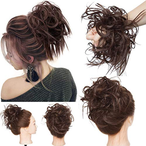 Posticci per Capelli Disordinati, Coda Capelli Veri Mossi Ricci Elastico Facile per Capelli Extension Chignon da Donna Marrone medio