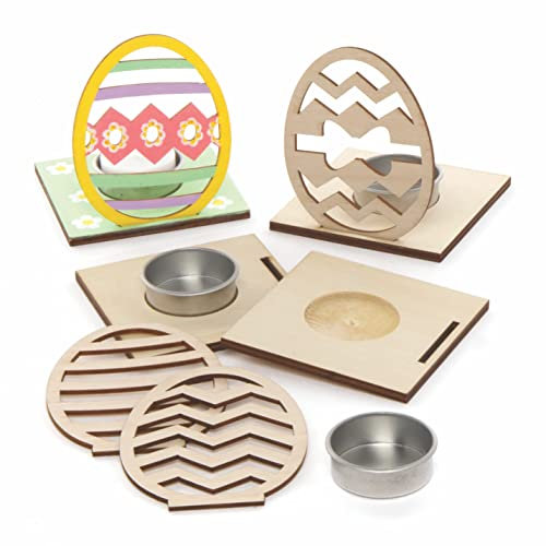 Baker Ross Porte Bougies en Bois motif Oeufs de Pâques - Lot de 4, Activités Manuelles pour Enfants (AX806) Assortis
