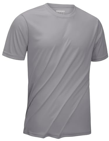 KEFITEVD Laufshirt Herren Kurzarm Leicht Atmungsaktiv Joggingshirt Running Mountainbike Shirt Männer UPF 50+ UV Schutzkleidung Hellgrau XL