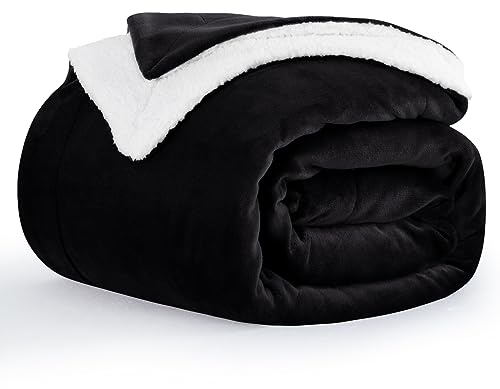 Aisbo Manta Sofa Invierno Polar - Mantas para Cama 90 Gruesa Calentita Manta de Sofá Suave y Caliente con Borreguito, Reversible de Franela y Borrego Negra 150x200, Sherpa Blanket