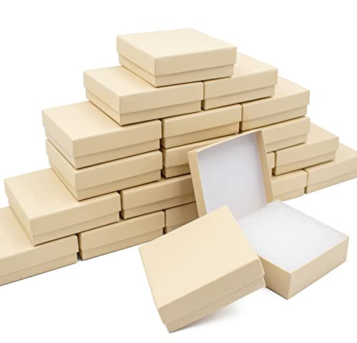 opaprain Cardboard Jewelry Brown Gift Boxes 20 Pack3.5×3.5×1 inches, its apply to displaying necklaces, rings, bracelets, earrings