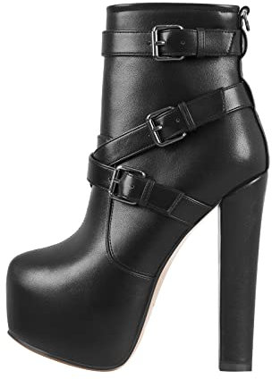 Only maker Damen Plateau Stiefeletten Blockabsatz Warm Gefüttert Ankle Boots Reißverschluss Lederoptik Schwarz 45 EU