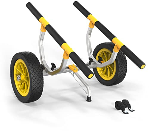 Bonnlo Kayak Cart, Heavy Duty Universal Kayak Trailer Adjustable Width 6.3-18.7 Canoe Cart Dolly with 12 Flat-Free Kayak Wheels and Kickstand, 450 Lb Weight Capacity Kayak Trolley Transport