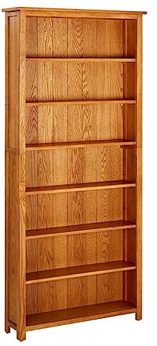 MNISDFL Vitrinenschrank Ausstellungsständer Wohnzimmerschrank Bücherregal 7 Fächern 90x22,5x200 cm Massivholz Eiche für Wohnzimmer Büro Schlafzimmer Bad