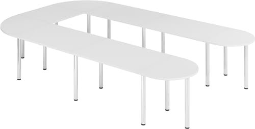 bümö Konferenztisch U-Form 380x240 cm großer Besprechungstisch in weiß, Besprechungstisch mit Chromfüßen, Meetingtisch für 11 Personen, Tisch für Besprechungsraum & Meeting