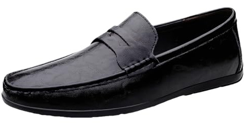 rismart Mocassin Homme Cuir Décontracté Chaussure à Enfiler Conduire Plates Chaussons Noir,44