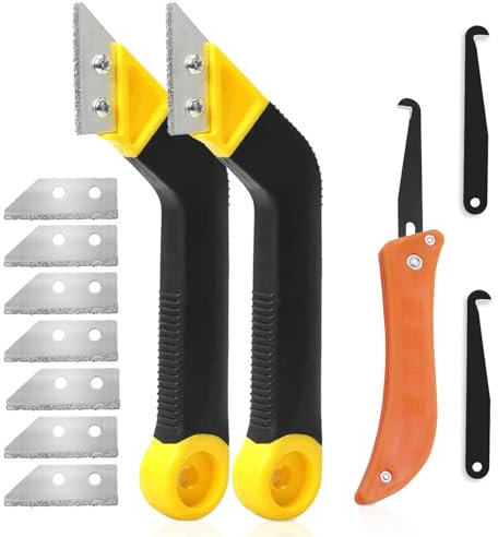 12 rascadores de juntas para azulejos y juntas de azulejos, sierra de mano, limpiador de juntas en ángulo con 7 cuchillas de repuesto y 2 raspadores para la limpieza de baldosas, baño, cocina