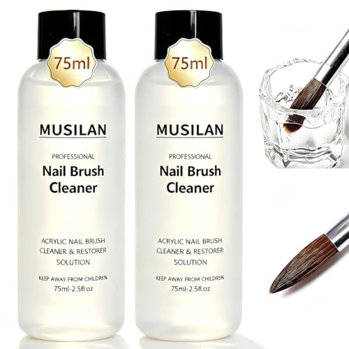 MUSILAN Nail Brush Cleaner & Restorer 2 * 75ml, Rengör snabbt akrylnagelborstar, Rengör gelnagelborstar, målarpenslar och verktyg, Förläng livslängden på dina nagelborstar, Acrylic Nail Kit