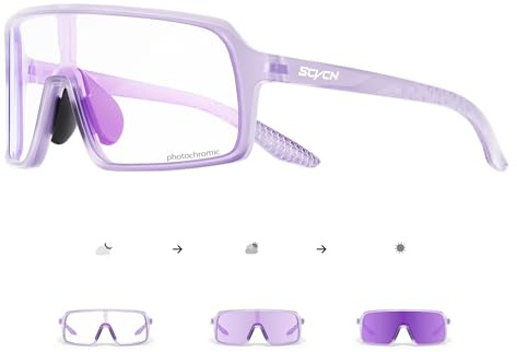 SCVCN Fotocromatici Occhiali Ciclismo Uomo Occhiali MTB Donna TR90 Occhiali Bici da Corsa Trasparenti Occhiali da Sole Sportivi Anti-UV400 Occhiali da Ciclista Running Bicicletta Mountain Bike Viola