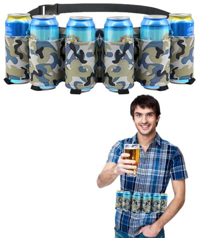 TPZORJX 1 cintura per birra, 6 portabottiglie o lattine di birra,cintura portatile,cintura portabirra regolabile,per campeggio,feste di addio al celibato,feste di Mardi Gras da uomo(mimetico cachi)