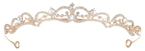 Tyqour Hochzeit Braut Kristall Tiara Diadem Kristall Krone Tiara Mädchen Damen Diadem Gold Braut Haarschmuck Prinzessin Kron Hochzeit Königin Krone Dekoration für Geburtstag Kostüm Abschlussball Party