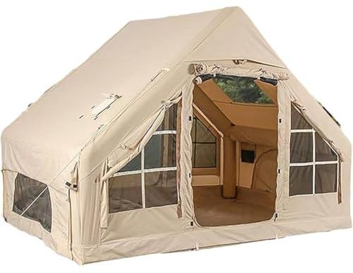 6m² Uppblåsbara Tält För Camping, 3-5 Personers Pop Up-Tält Utomhus, 420d Oxford Glamping-Tält Med 2 Dörrar Och 4 Nätfönster, 4 Säsonger, Lätt Att Installera Vindtäta Lyxiga Tält För Familjen