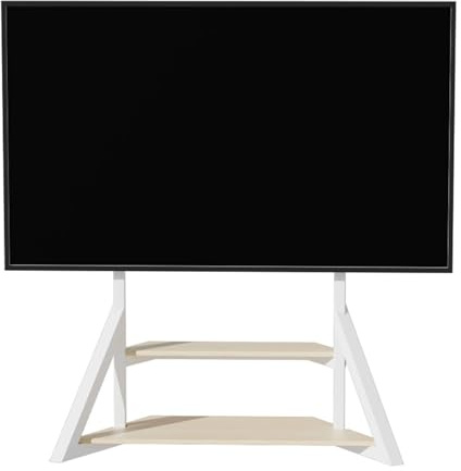 Mobile TV Cart on Wheels for 40-100 Inch TVs Height Adjustable Mount with Spacious Wood Shelf Portable Rolling Stand Holds Up to 220 lbs (White Large)