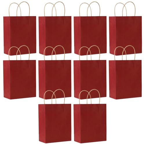 SHUBEIEUMI 10 Pezzi Sacchetti Carta con Manici, 15 X 8 X 21 cm Borse Carta Kraft Sacchetti da Regalo, per Bambini, Feste, Compleanni, Matrimoni, Baby Shower-Rosso Vino