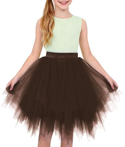 Mjjsk Gonne tutù per ragazze gonne da ballo in tulle a strati per bambini compleanno principessa tutù festa a tema minigonna carnevale fantasia, 01 marrone., 2-8 Anni
