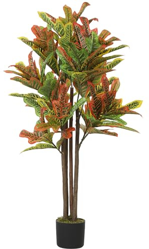 HOMCOM Crotón Artificial 120 cm, Planta Artificial con Maceta, Multicolor
