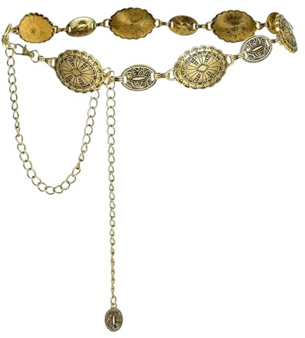 LUDHEP Cinturón de Cadena de Metal para Mujer, Ajustable Cinturón de Cadena de Metal Occidental,Cadena de Cintura de Vaquera Occidental Retro para Conciertos Country