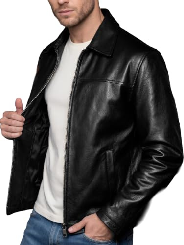 Real Lambskin Leather Jacket For Men | For Elegant Classic Styling | Casual Wear Leather Coat | Black | Cotton Lining | Large