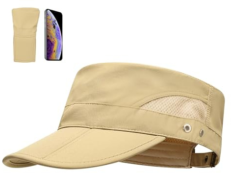 AYPOW Military Caps Lightweight Quick Dry Packable Army Hats Vintage Flat Top Cap for Men Women, Adjustable Soft Breathable Sun Hat Cadet Hat Baseball Caps for Outdoor Activities, Unisex Khaki