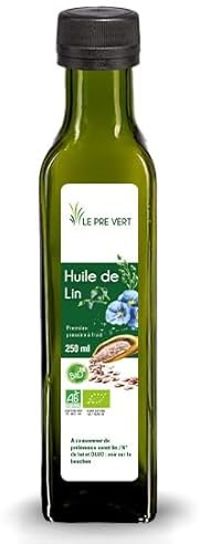 HUILE DE LIN BIO - Source d'Oméga 3 - Le Pré Vert - 250 ml - Vierge - Fabriquée et extraite à froid