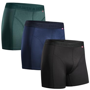 DANISH ENDURANCE Mens Boxers, Anti Chafing, Long Leg or Regular, Sports Underwear Men, Running Boxers, 3 Pack, Multicolour (1x Black, 1x Blue, 1x Green), Medium