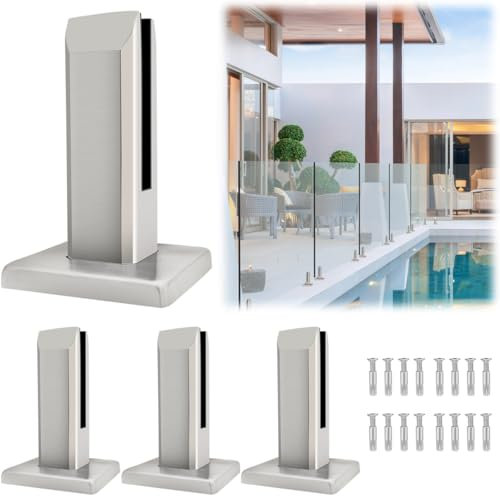 LukLoy 4 espitas cuadradas de acero inoxidable 304 espitas de vidrio para valla de piscina, abrazadera para casa, jardín, escaleras, barandilla de barandilla, balcón y vidrio