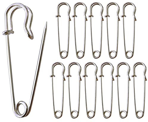 Redamancy Große Sicherheitsnadeln, 12 Stück Kilt Nadeln, 63 mm Rostfreier Stahl Heavy Duty, Stark für Decken, Strickzeug, Schmuck und Handarbeiten