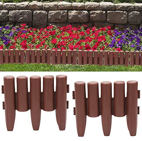 Jiubiaz Borde de plástico para césped, 5,6 m, color marrón, aspecto de madera, de polipropileno, 20 unidades, palisada, borde para césped, 1 elemento, longitud x altura: 28 x 24 cm
