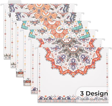 Y YOMA 6 Pack Decorative Hanging File Folders Letter Size Marble Cute Hanging Folder Pretty File Folder Organizer for Filing Cabinet Office Home with 1/5-Cut Adjustable Tabs, 3 Indian Style