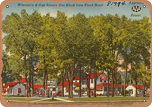 7 x 10 METAL SIGN - Wisconsin Postcard - Wisconsin & Oak streets one block from Finch Hotel - Vintage Rusty Look