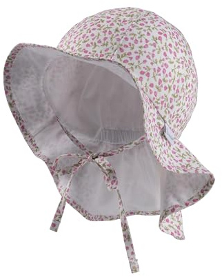 Sterntaler Sonnenhut Millefleurs mit Nackenschutz und Bindeband - Schirmmütze Baby gefüttert mit Batist (Bio) - Sommerhut Mädchen aus Baumwolle mit Größenregulierungsband UV30 - weiß, 43