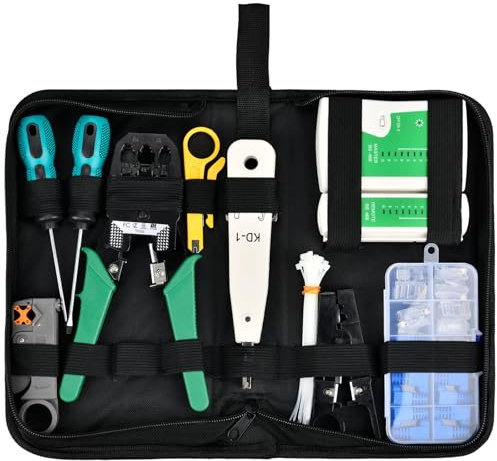 MAMIELIZ 12 in 1 Strumenti Kit di Rete Professionali, Pinza Crimpatrice rj45, Crimpatrice Ethernet Manutenzione del Computer Kit LAN Tester del Cavo per RJ45, RJ11, RJ12