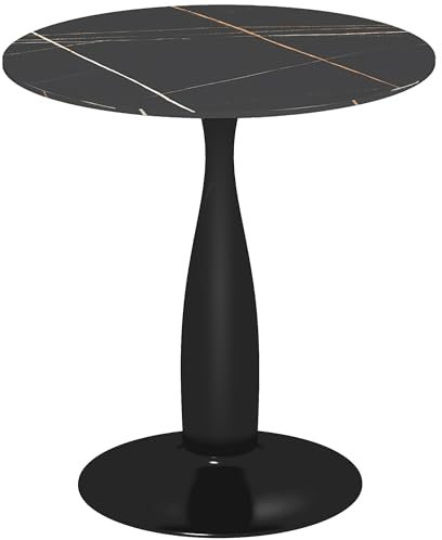 HOMCOM Esstisch 70 x 70 cm rund Küchentisch für 4 Personen Esszimmertisch mit Mamoroptik, Säule-Bein, Kaffeetisch moderner Tisch für Küche, Esszimmer und Wohnzimmer Schwarz