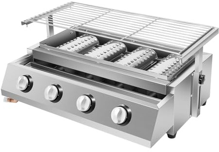 Rökfri gasgrill, 4 brännare bärbar rostfritt stål gasgrill med avtagbar grill, campinggrill för bakgård, trädgård, terrass, terrass och balkong